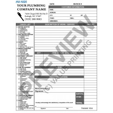 HV-1025 Plumbing Work Order Invoice